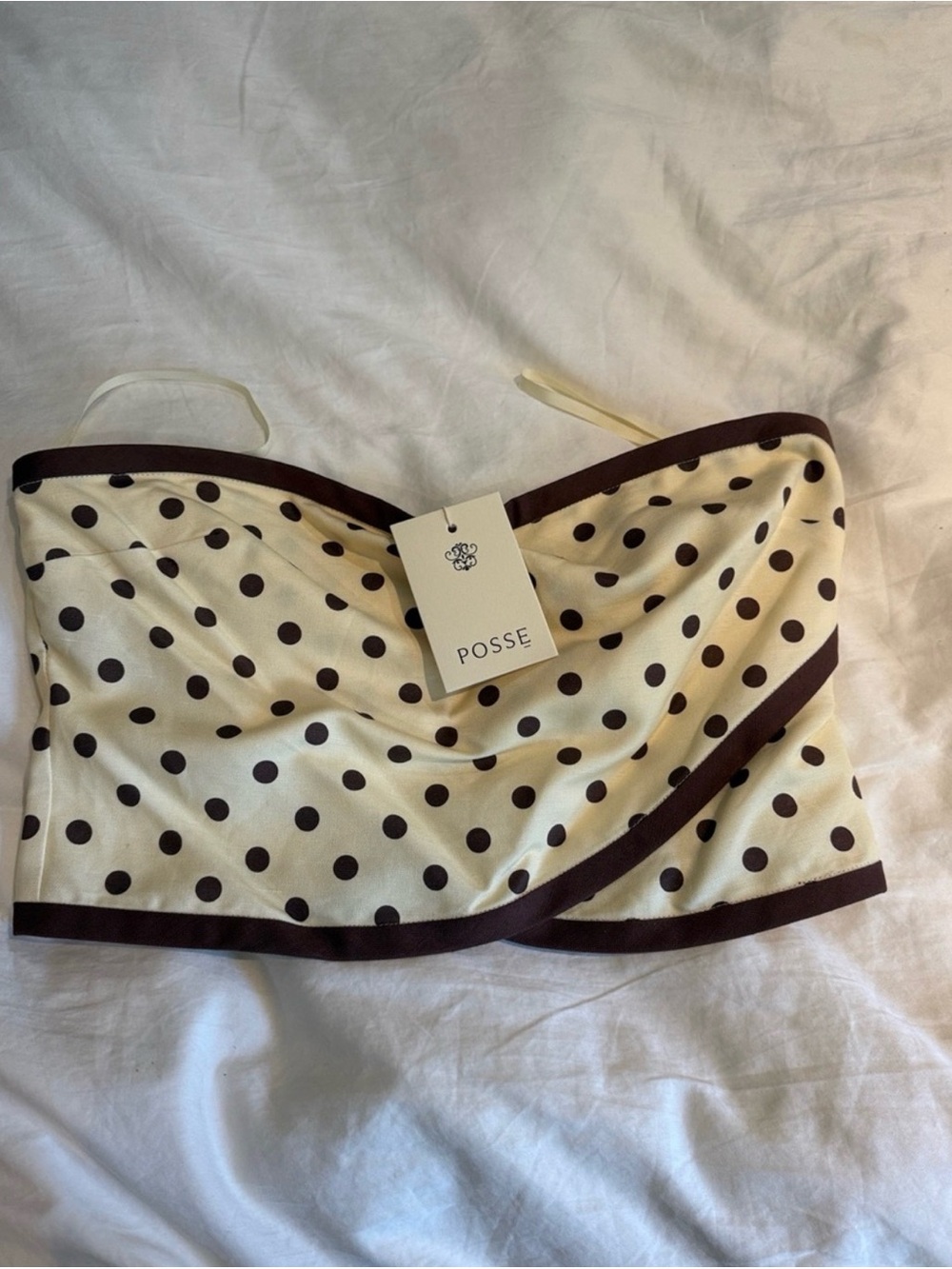 Posse Pale Yellow Polka Dot Pencil Skirt with Brown Trim with matching top - Picture 5 of 5